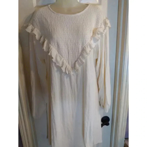 River Island Dress Beige Gauzy Flowy Sz 18 Pit To Pit 22 Length 37 - Picture 1 of 13